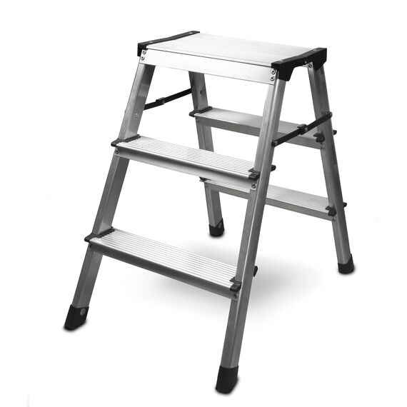 siwitec Trittleiter 2 x 3 Stufen, Alu Klapptritt, leichte Aluminium Leiter beidseitig begehbar, Haushaltsleiter bis 150 kg belastbar, Stufenleiter TÜV Zertifiziert, Aluleiter 3 Stufen