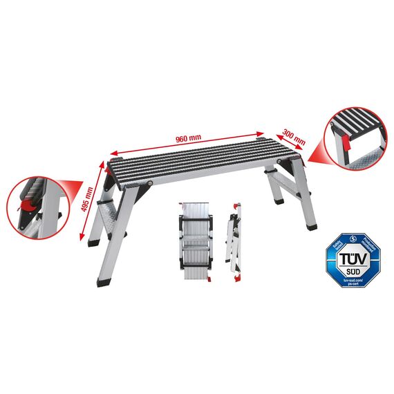 KS Tools 800.0960 Aluminium-Sicherheits-Laufbühne, L1270xB446xH495mm