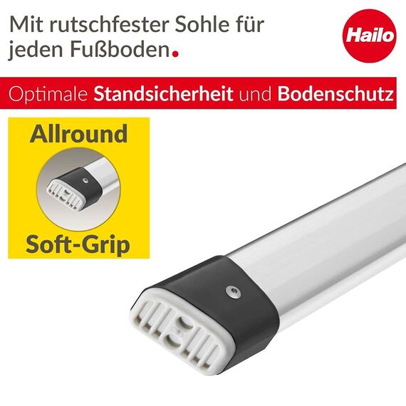 Hailo D60 StandardLine Alu Doppelstufen-Trittleiter - 2-stufiger Klapptritt mit Soft-Grip-Sohlen und Klappsperre - Arbeitshöhe bis 240 cm - Gewicht 2 kg - Silber