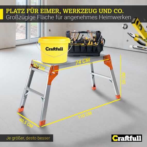 ???????????????????????????????????? Arbeitsplattform CF-107A | ???? ???????????????????? ???????????????????????????????? - Alu Leiter - Klappbar - Bis 150 kg - Arbeitsbühne mit Plattform - Trittleiter - Werkbank - Klappleiter (Silber/Orange)