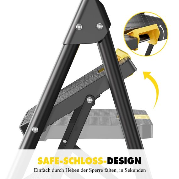 KINGRACK Leiter 4 Stufen, trittleiter 4 Stufen klappbar, mit rutschfestem, breitem Pedal und Handläufen, leichte Haushaltsleiter für Ihre Küche, Speisekammer, Schränke, Büro (Schwarz)