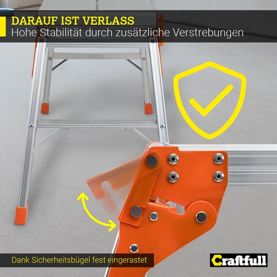 ???????????????????????????????????? Arbeitsplattform CF-107A | ???? ???????????????????? ???????????????????????????????? - Alu Leiter - Klappbar - Bis 150 kg - Arbeitsbühne mit Plattform - Trittleiter - Werkbank - Klappleiter (Silber/Orange)