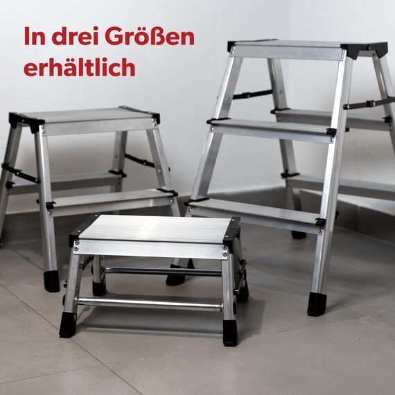 siwitec Trittleiter 2 x 3 Stufen, Alu Klapptritt, leichte Aluminium Leiter beidseitig begehbar, Haushaltsleiter bis 150 kg belastbar, Stufenleiter TÜV Zertifiziert, Aluleiter 3 Stufen