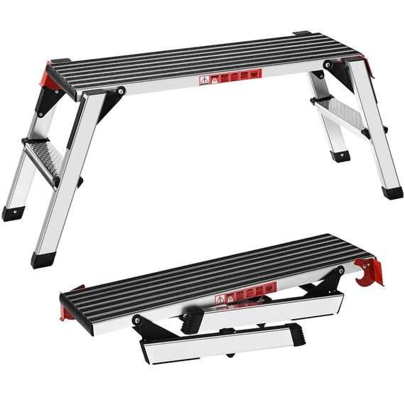 XinSunho Alu Arbeitsplattform, Klappbare Stufenleiter bis 150 kg, Klappleiter mit Sicherheitsschlössern, rutschfeste Trittfläche, Trittleiter, Pro Work Plattform Leiter für Haus & Werkstatt