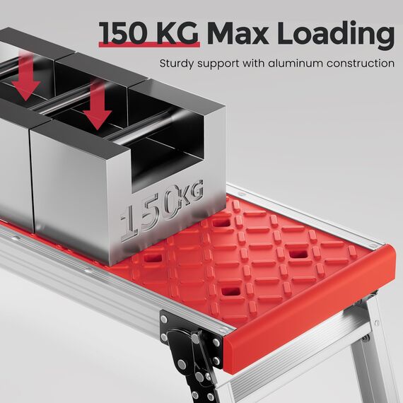 KINGRACK Klappbare Arbeitsplattform, Aluminium Stufenleiter Plattformleiter mit rutschfesten Gummifüßen, leichte Stufenleiter mit Sicherheitsschlössern für Haus und Garage - maximale Belastung 150 kg