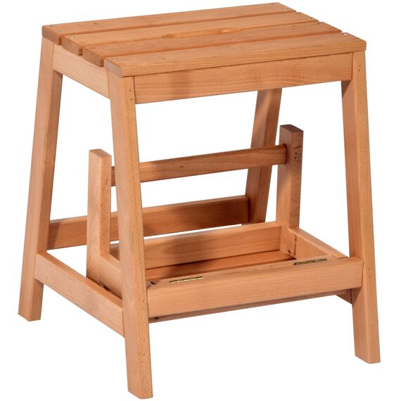 dobar® green label 29730FSC Multifunktionshocker Massivholz | Tritthocker zweistufig | Leiterhocker | Klapptritt für Haushalt| Leiterhocker Klappbar | 53 x 38 x 45 cm | Buchenholz geölt | Natur