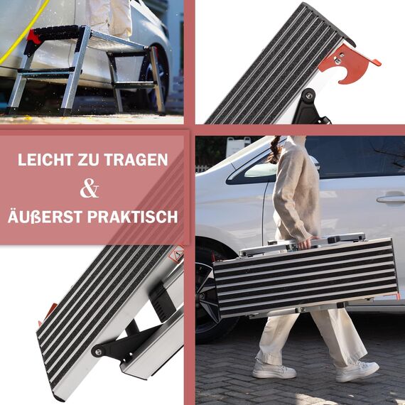 XinSunho Alu Arbeitsplattform, Klappbare Stufenleiter bis 150 kg, Klappleiter mit Sicherheitsschlössern, rutschfeste Trittfläche, Trittleiter, Pro Work Plattform Leiter für Haus & Werkstatt