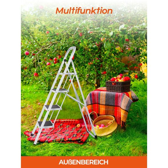 HOUSE DAY Trittleiter - Leiter 4 Stufen Trittleiter Klappbar mit Griff,Stehleiter für Küchen Haus Außen Erwachsende,rutschfest Klapptritt für Haushalt und Büro,Leiter Klappbar Belastung bis 150 kg