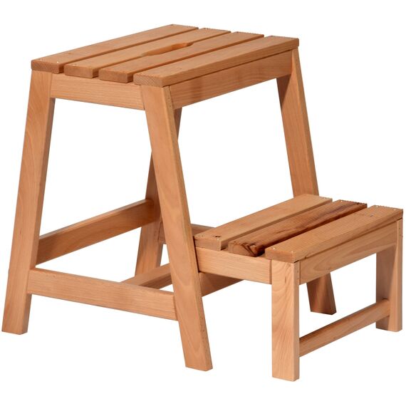 dobar® green label 29730FSC Multifunktionshocker Massivholz | Tritthocker zweistufig | Leiterhocker | Klapptritt für Haushalt| Leiterhocker Klappbar | 53 x 38 x 45 cm | Buchenholz geölt | Natur