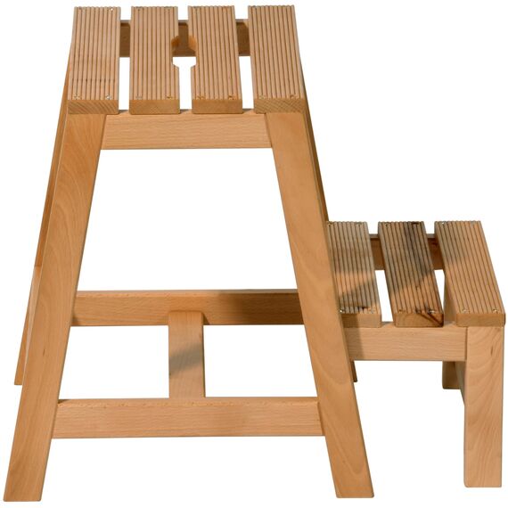 dobar® green label 29730FSC Multifunktionshocker Massivholz | Tritthocker zweistufig | Leiterhocker | Klapptritt für Haushalt| Leiterhocker Klappbar | 53 x 38 x 45 cm | Buchenholz geölt | Natur