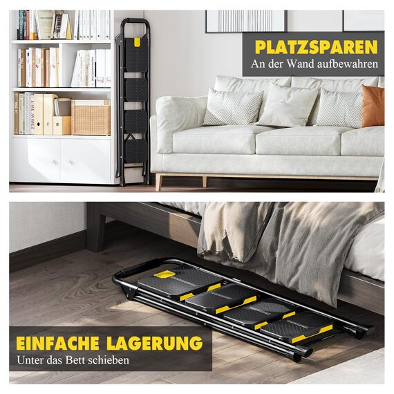KINGRACK Leiter 4 Stufen, trittleiter 4 Stufen klappbar, mit rutschfestem, breitem Pedal und Handläufen, leichte Haushaltsleiter für Ihre Küche, Speisekammer, Schränke, Büro (Schwarz)
