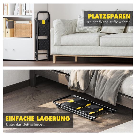 KINGRACK trittleiter 2 Stufen klappbar, klapptritt 2 Stufen faltbar, tritthocker mit rutschfestem, breitem Pedal und Handläufen, leichte klappleiter für Küche, Vorratskammer, Schränke, Büro (Schwarz)