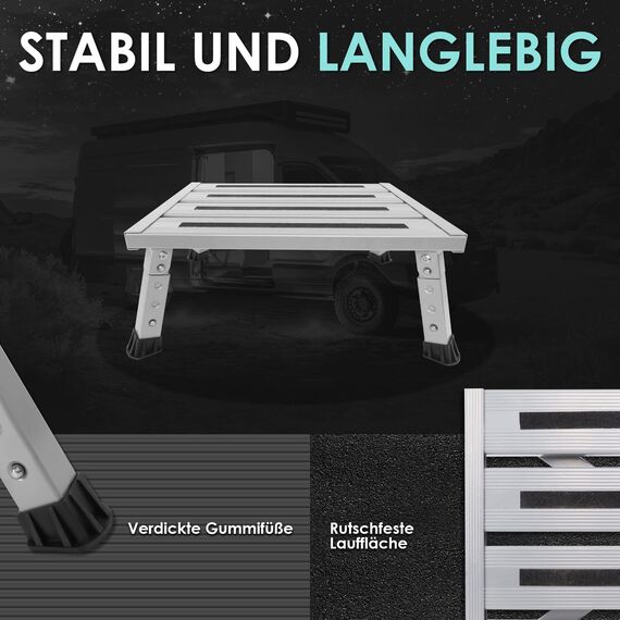 ILOKNZI Aluminium Klapptritt Trittleiter 1 stufe Arbeitsplattform Wohnmobiltrittstufen Max Belastung 350 kg für Camping/Autowäsche/Küche, faltbare, höhenverstellbare Hockerleiter mit Anti-Rutsch-Matte