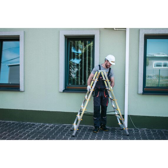 DRABEST Klapptritt Alu Leiter Klappbar Beidseitig 2x7 Stufen Trittleiter bis 150 kg Belastbar Haushaltsleiter