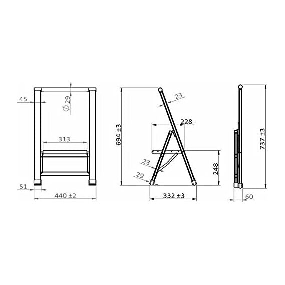 WENKO Leichte Aluminium Trittleiter mit 2 Stufen für 50 cm höheren Stand, rutschsichere XXL-Stufen, Design Klapptrittleiter, TÜV Süd Zertifiziert, 44 x 101 x 5,5 cm, Silber matt