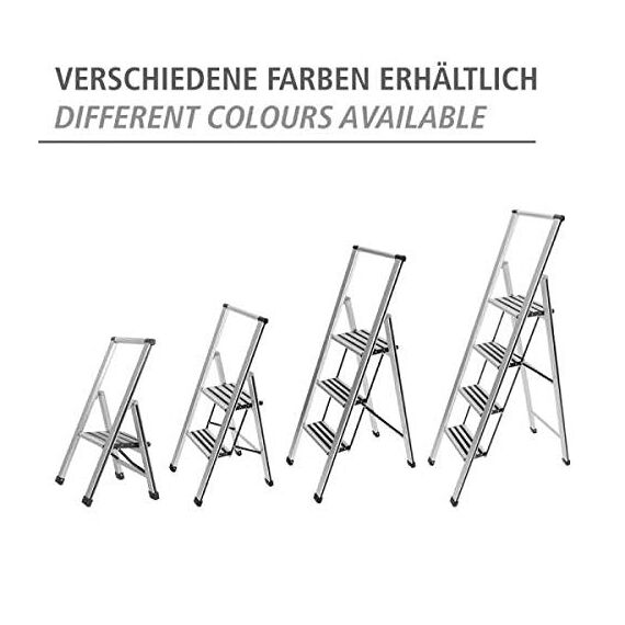 WENKO Leichte Aluminium Trittleiter mit 2 Stufen für 50 cm höheren Stand, rutschsichere XXL-Stufen, Design Klapptrittleiter, TÜV Süd Zertifiziert, 44 x 101 x 5,5 cm, Weiß