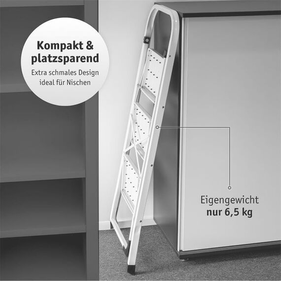 Lefeld 3-Stufige Trittleiter klappbar Klappstufen Klapptritt Stehleiter Leiter faltbar Tritthocker Trittbrett 300 x 200 mm, Belastbar bis 150 KG, ideal für Gewerbe und Haushalt, 613309