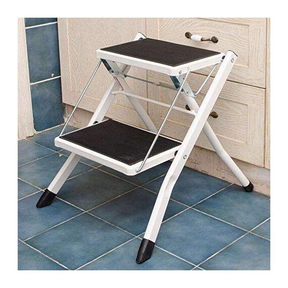 2 Stufen Mini Klappleiter Trittleiter Klappbar Tragbare kompakte Leiter Rutschfeste Matte Einfache Aufbewahrung Stehleiter für Home Kitchen Office DIY 150 kg max Belastung