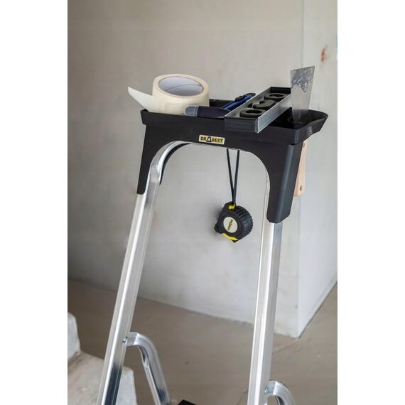 Drabest - Haushaltsleiter - Stehleiter - 7 Stufen - Arbeitshöhe 3,40m - Klappleiter aus Aluminium, max. 125 kg, mit Praktischer Ablage - Aluleiter mit Plattform 25x26 cm, rutschfeste Füßen