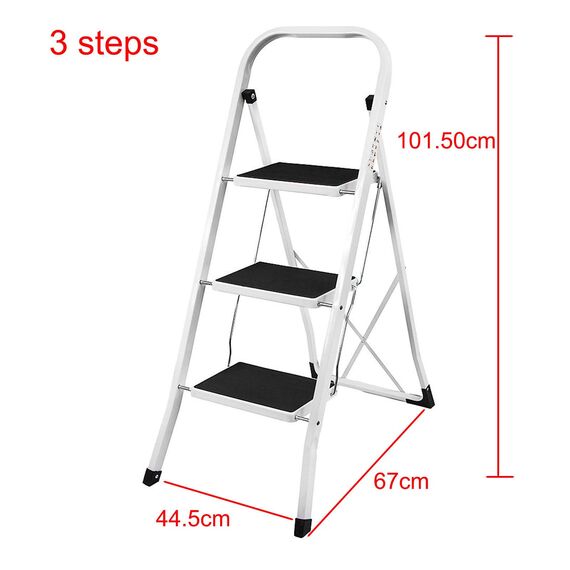 3 Stufen Klappleiter Trittleiter Klappbar Tragbare kompakte Leiter Rutschfeste Matte Einfache Aufbewahrung Stehleiter für Home Kitchen Office DIY 150 kg max Belastung