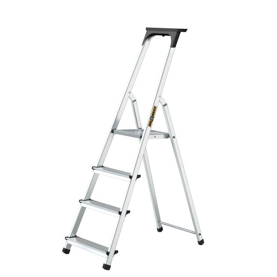 Drabest - Haushaltsleiter - Stehleiter - 4 Stufen - Arbeitshöhe 2,75m - Klappleiter aus Aluminium, max. 125 kg, mit Praktischer Ablage - Aluleiter mit Plattform 25x26 cm, rutschfeste Füßen