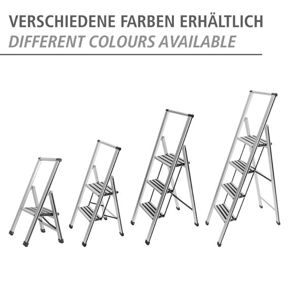 WENKO Leichte Aluminium Trittleiter mit 3 Stufen für 75 cm höheren Stand, rutschsichere XXL-Stufen, Design Klapptrittleiter, TÜV Süd Zertifiziert, 44 x 127 x 5,5 cm, Weiß