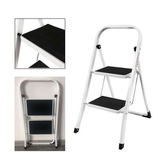 2 Stufen Klappleiter Trittleiter Klappbar Tragbare kompakte Leiter Rutschfeste Matte Einfache Aufbewahrung Stehleiter für Home Kitchen Office DIY 150 kg max Belastung