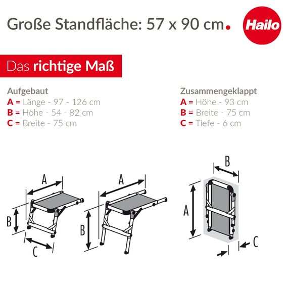 Hailo TP2 Pro Treppenpodest - Arbeitsplattform für Hailo-Leitern bis 4 Stufen - Stabiler Rahmen aus Aluminium - für Private und gewerbliche Nutzung - belastbar bis 150 kg - Gewicht: 9 kg - Silber