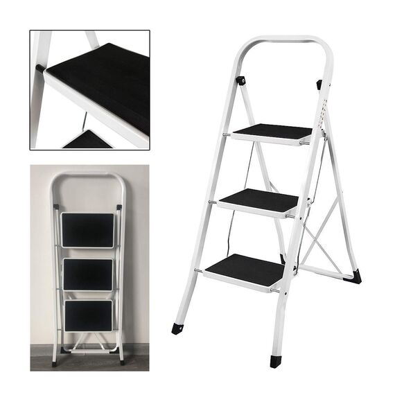 3 Stufen Klappleiter Trittleiter Klappbar Tragbare kompakte Leiter Rutschfeste Matte Einfache Aufbewahrung Stehleiter für Home Kitchen Office DIY 150 kg max Belastung