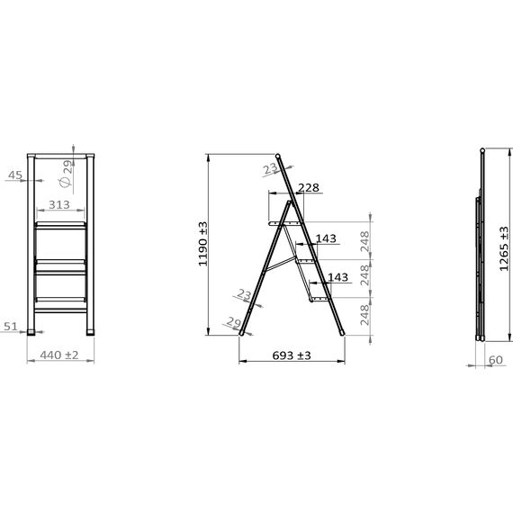WENKO Leichte Aluminium Trittleiter mit 3 Stufen für 75 cm höheren Stand, rutschsichere XXL-Stufen, Design Klapptrittleiter, TÜV Süd Zertifiziert, 44 x 127 x 5,5 cm, Weiß