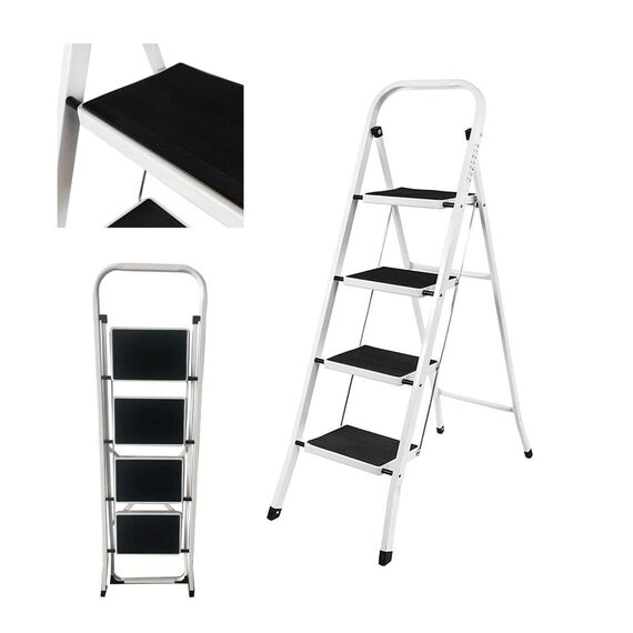 4 Stufen Klappleiter Trittleiter Klappbar Tragbare kompakte Leiter Rutschfeste Matte Einfache Aufbewahrung Stehleiter für Home Kitchen Office DIY 150 kg max Belastung