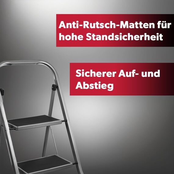 siwitec Trittleiter, Faltbare Leiter mit 2 Stufen, Klapptritt aus Stahl bis 150 kg belastbar, Tritthocker klappbar, TÜV/GS Zertifiziert, anthrazit