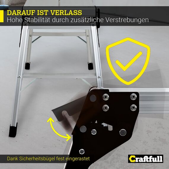 ???????????????????????????????????? Arbeitsplattform CF-107A | ???? ???????????????????? ???????????????????????????????? - Alu Leiter - Klappbar - Bis 150 kg - Arbeitsbühne mit Plattform - Trittleiter - Werkbank - Klappleiter (Silber/Schwarz)