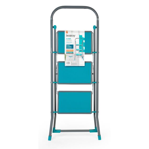Beldray LA024510TQFEU7 3 Stufen Leiter - Klappbar/kompakt 105cm hohe Tritthocker, 150kg max Trittleiter mit Handläuf, rutschfeste Stehleiter, Leicht für außen/innen Reinigung, Dekorieren, Lackieren