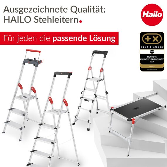 Hailo TP2 Pro Treppenpodest - Arbeitsplattform für Hailo-Leitern bis 4 Stufen - Stabiler Rahmen aus Aluminium - für Private und gewerbliche Nutzung - belastbar bis 150 kg - Gewicht: 9 kg - Silber
