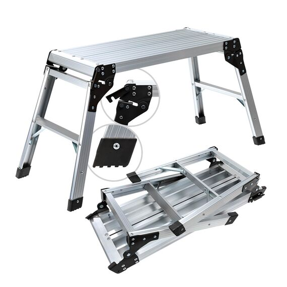 ???????????????????????????????????? Arbeitsplattform CF-107A | ???? ???????????????????? ???????????????????????????????? - Alu Leiter - Klappbar - Bis 150 kg - Arbeitsbühne mit Plattform - Trittleiter - Werkbank - Klappleiter (Silber/Schwarz)