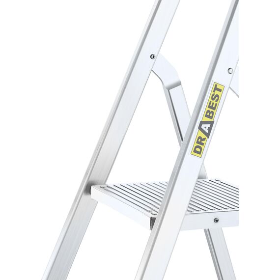 Drabest - Haushaltsleiter - Stehleiter - 6 Stufen - Arbeitshöhe 3,19m - Klappleiter aus Aluminium, max. 125 kg, mit Praktischer Ablage - Aluleiter mit Plattform 25x26 cm, rutschfeste Füßen