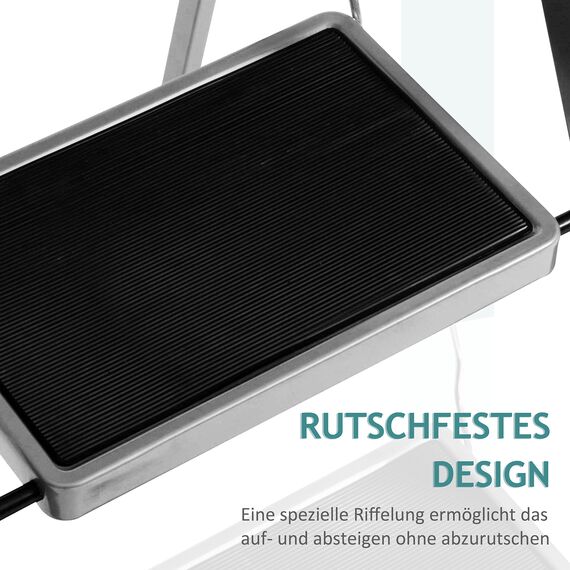 Ribelli Trittleiter 3 Stufen Leiter Klapptritt Klappleiter Klapptreppe Tritt Haushaltstritt Stehleiter Sprossenleiter klappbar faltbar bis 150 kg (3 Stufen, Silber/schwarz)