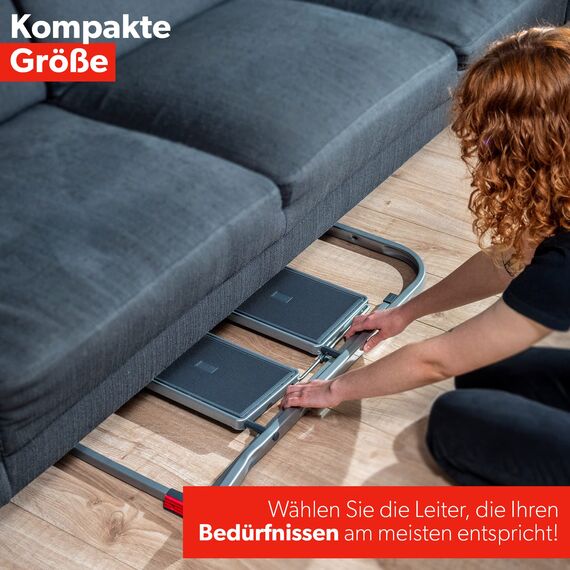 KADAX Klappleiter aus Stahl, 2-stufige Trittleiter mit rutschfesten Stufen, Traglast bis 150 kg, klappbar mit Handlauf