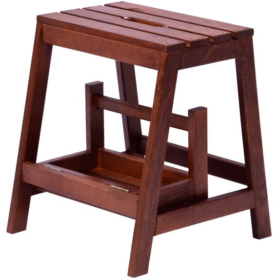 dobar® Green Label 29731FSC Multifunktionshocker Massivholz | Tritthocker zweistufig | Leiterhocker | Klapptritt für Haushalt| Leiterhocker Klappbar | 53 x 38 x 45 cm | Buchenholz geölt | Dunkelbraun