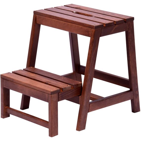 dobar® Green Label 29731FSC Multifunktionshocker Massivholz | Tritthocker zweistufig | Leiterhocker | Klapptritt für Haushalt| Leiterhocker Klappbar | 53 x 38 x 45 cm | Buchenholz geölt | Dunkelbraun