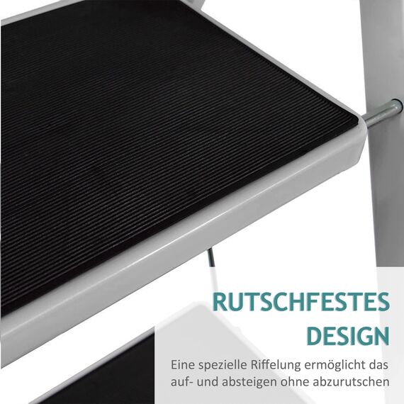 Trittleiter 2 Stufen Leiter Klapptritt Klappleiter Klapptreppe Tritt Haushaltstritt Stehleiter Sprossenleiter klappbar faltbar bis 150 kg (2 Stufen, Silber/schwarz)