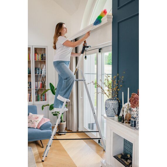 Drabest - Haushaltsleiter - Stehleiter - 8 Stufen - Arbeitshöhe 3,62m - Klappleiter aus Aluminium, max. 125 kg, mit Praktischer Ablage - Aluleiter mit Plattform 25x26 cm, rutschfeste Füßen