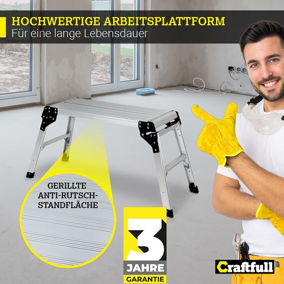 ???????????????????????????????????? Arbeitsplattform CF-107A | ???? ???????????????????? ???????????????????????????????? - Alu Leiter - Klappbar - Bis 150 kg - Arbeitsbühne mit Plattform - Trittleiter - Werkbank - Klappleiter (Silber/Schwarz)
