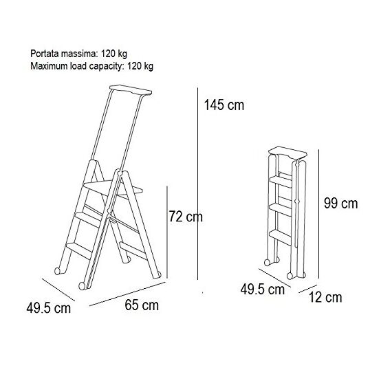 Arredamenti Italia Leiter 170/3 TUSCANIA; Holz - 3 Stufen - zusammenklappbar - mit Sicherheitssystem - Farbe: Kirsche Holz AR-It il Cuore del Legno