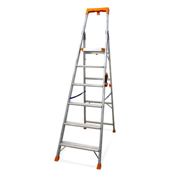 K•LUTECH - Klappleiter, Stehleiter, Stufe, aus Aluminium, Profi-Qualität, Komfort-Tragegriff, Werkzeughalter aus ABS (6 Stufen)