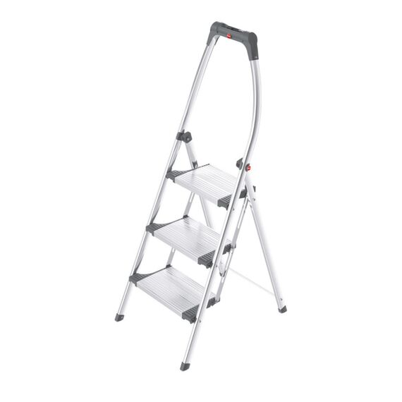 Hailo LivingStep Comfort, Alu-Klapptritt, 3 Stufen, hoher Sicherheitshaltebügel, Füße mit Soft-Grip-Sohlen, belastbar bis 150 kg, 4303-201