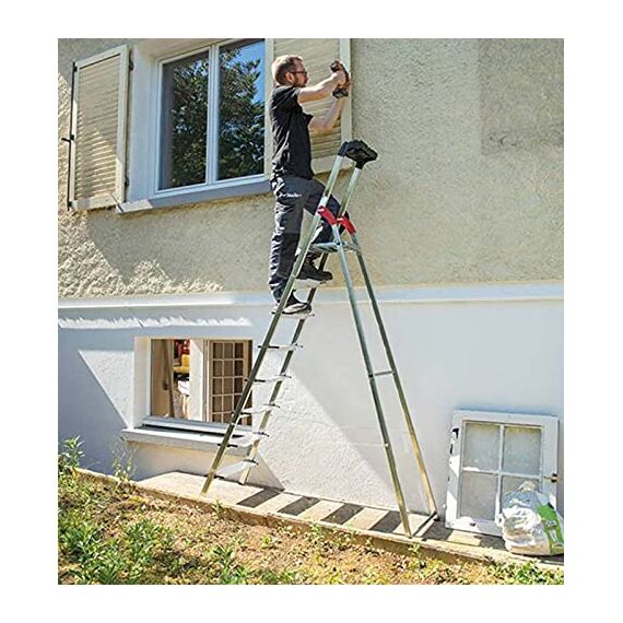 Hailo ProfiStep XXL Sicherheitsleiter, faltbar, Aluminium, 8 Stufen, extra breit