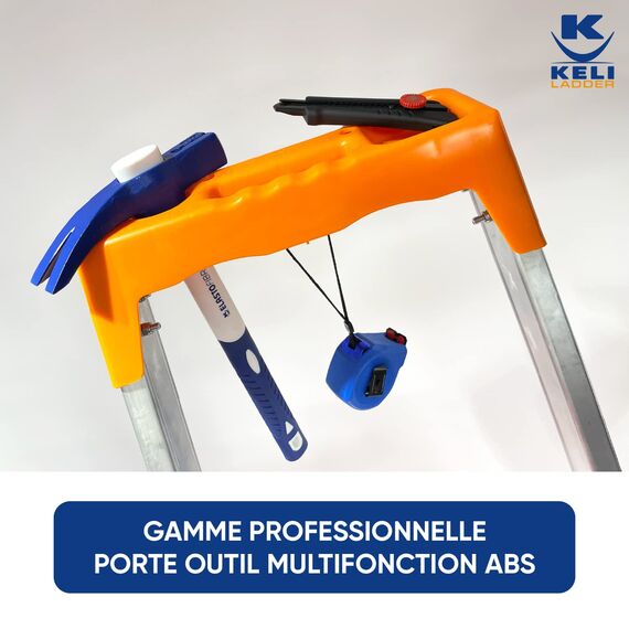 K•LUTECH - Klappleiter, Stehleiter, Stufe, aus Aluminium, Profi-Qualität, Komfort-Tragegriff, Werkzeughalter aus ABS (6 Stufen)