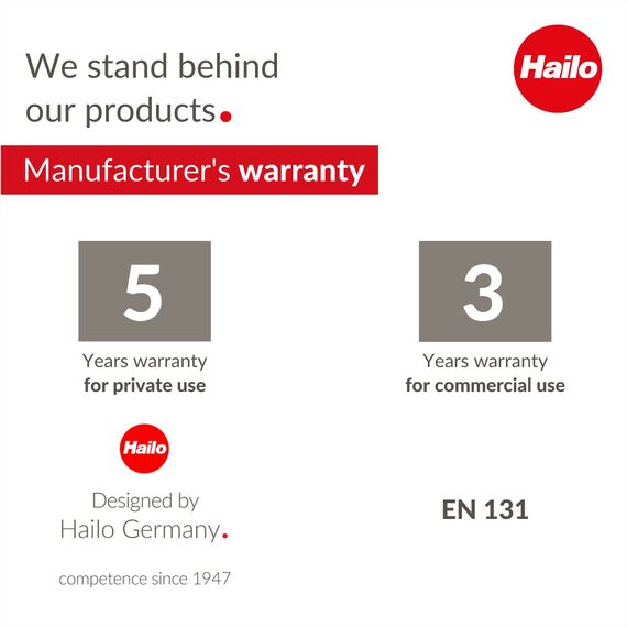 Hailo LivingStep Comfort, Alu-Klapptritt, 3 Stufen, hoher Sicherheitshaltebügel, Füße mit Soft-Grip-Sohlen, belastbar bis 150 kg, 4303-201